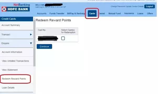 hdfc bank redeem reward points