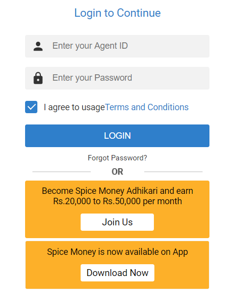 spice money agent login